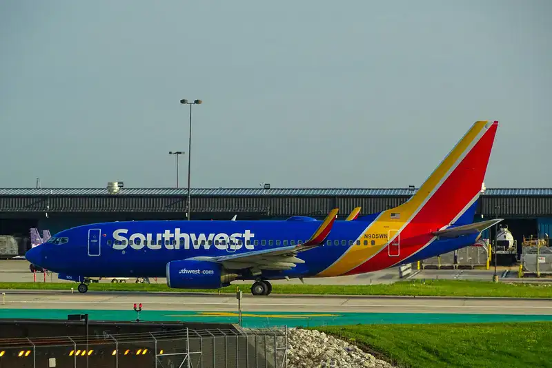 A Southwest Airlines plane on the runway.